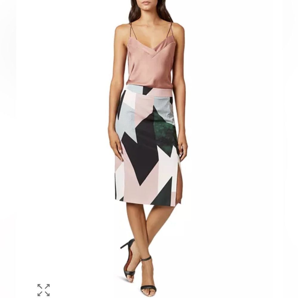 Ted Baker 14/5 ROXANE Geo Print Black Pink Gray White Green Pencil Skirt